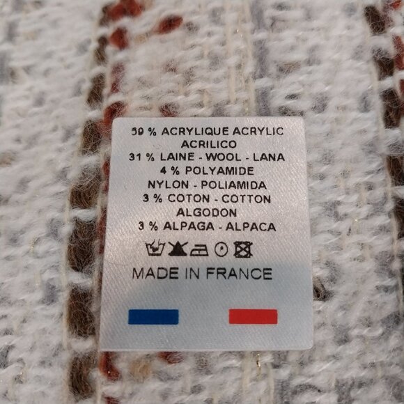 Pink White Wool Blend Scarf With Fringe Made In France Vintage - Picture 5 of 5